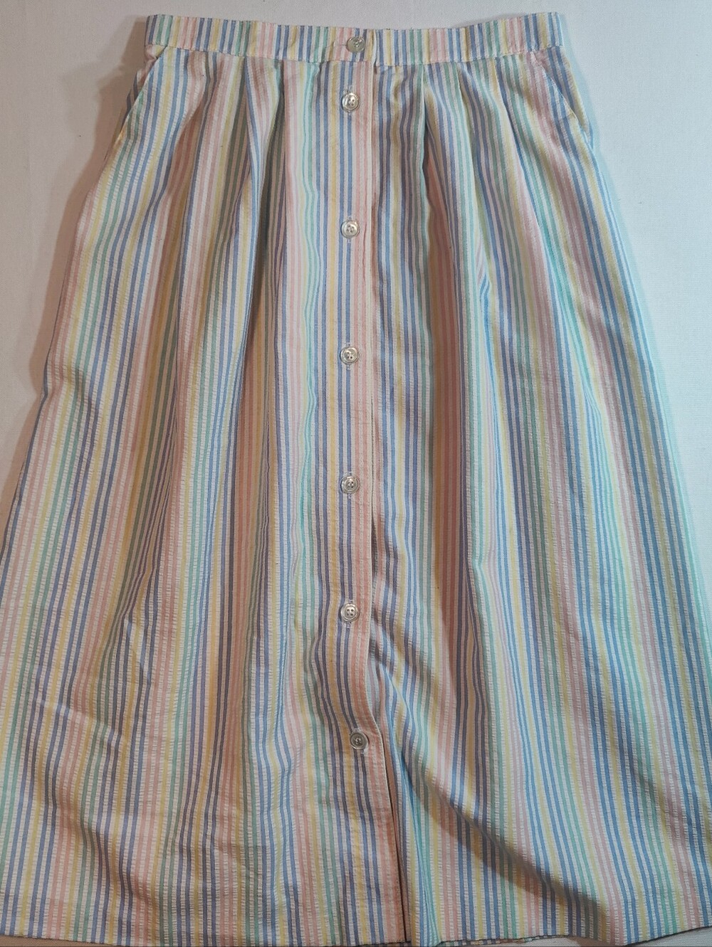 Alfred Dunner Pastel Multi-Stripe Button-Front Midi Skirt
